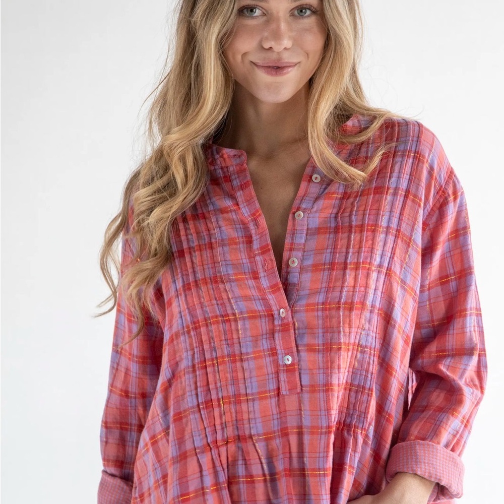 NATURAL LIFE Checkered Blouse in Pink and Purple